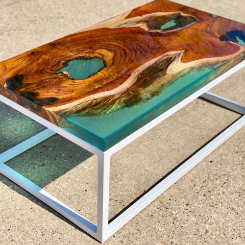 Teak Slab Resin River Coffee Table