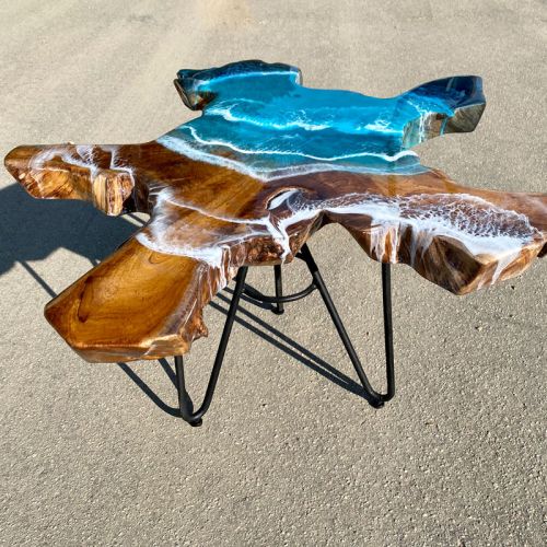 Teak & Resin Ocean Art Coffee Table