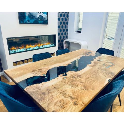 Burr Elm & Galactic Blue River Dining Table