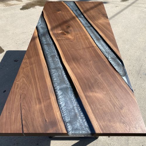 Angled Walnut & Terminator Silver River Dining Table