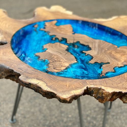 UK Teak & Ocean Resin Side Table