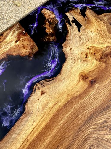 Burr Elm & Deep Purple Sea River Dining Table