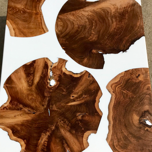 Teak Discs & White Resin Coffee Table (90x60)