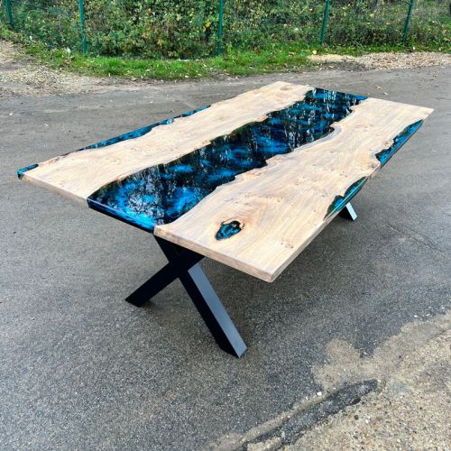 Tinted Oak & Galactic Blue Dining Table