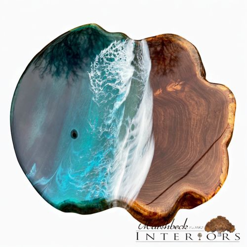 Teak & Resin Ocean Art Side Table