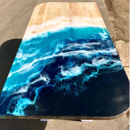 Maple & Resin Ocean Artwork Dining Table