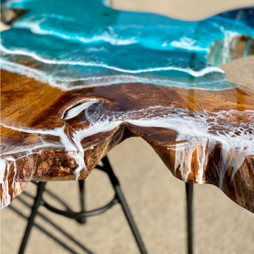 Teak & Resin Ocean Art Coffee Table