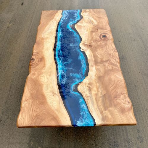 Live Edge Elm Deep Sea River Dining Table