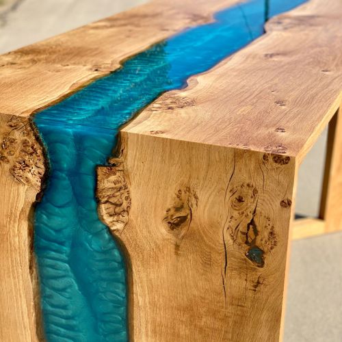 Waterfall River Desk Oak & Reef Blue