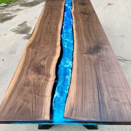 Walnut & Ocean Art River Dining Table