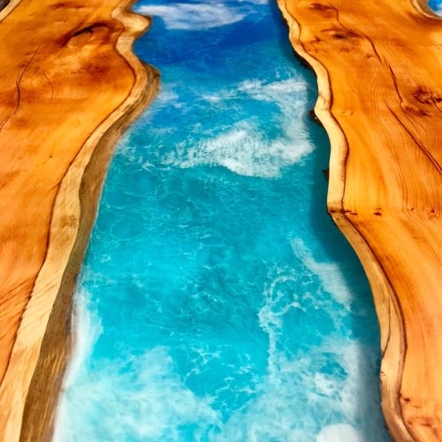Sea Theme Yew & Resin River Dining Table