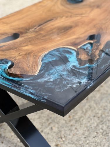 Teak & Midnight Sea Resin Coffee Table