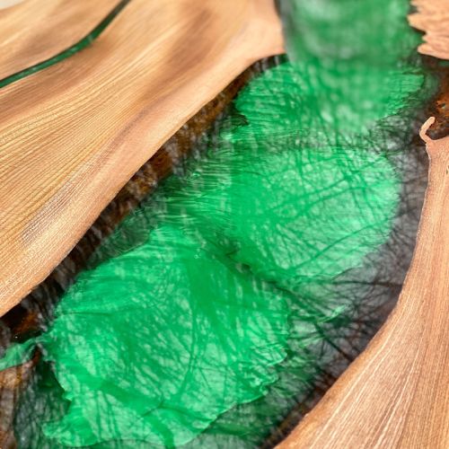 Elm & Kryptonite Green Resin River Dining Table Live Edge