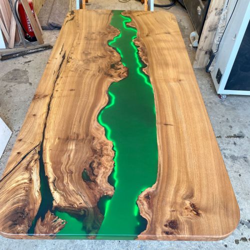 Frosted Green Dining Table with Lights