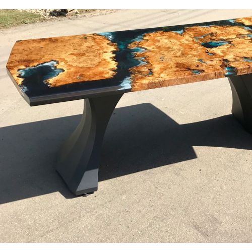 Burr Oak & Resin River Dining Table