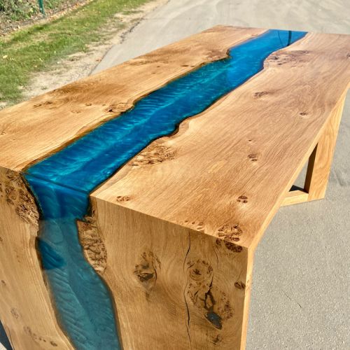 Waterfall River Desk Oak & Reef Blue