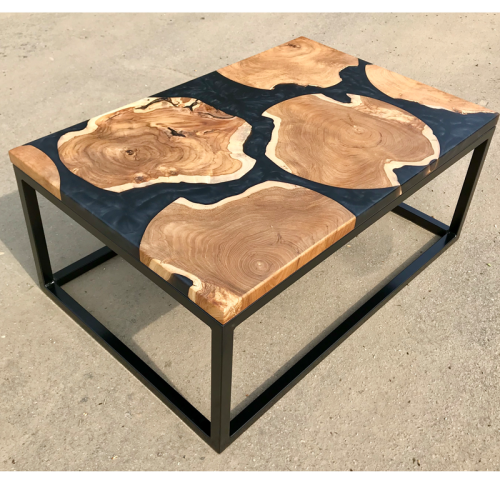 Teak Discs & Dark Grey Resin Coffee Table (90x60)