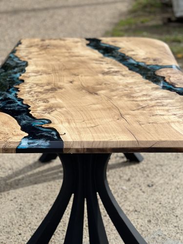 Burr Oak & Midnight Sea Resin Dining Table