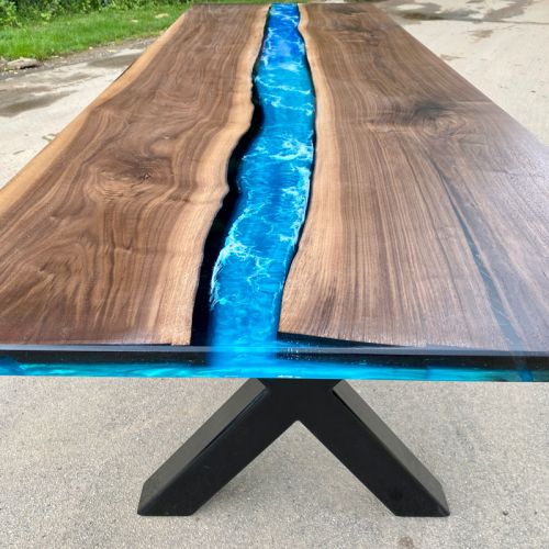 Walnut & Ocean Art River Dining Table