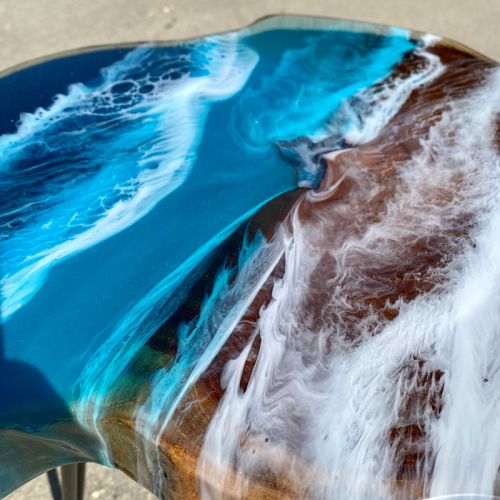 Teak & Resin Ocean Art Side Table 14