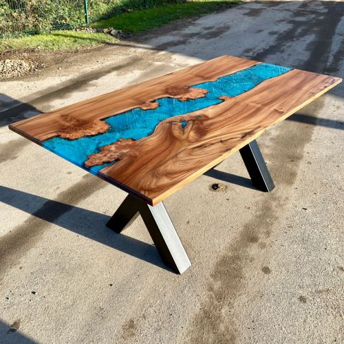 Burr Elm & Reef Blue River Dining Table