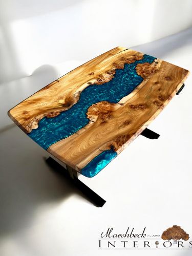 Burr Elm Sit/Stand Electric River Desk