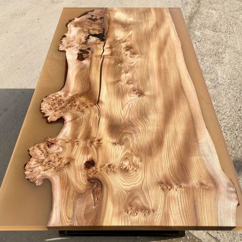 Burr Elm & Transluscent Mocha Resin Dining Table 1