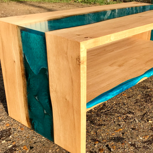 Pippy Oak & Blue Resin River TV Stand/Coffee Table