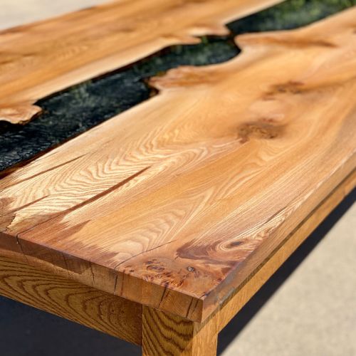 Elm River Dining Table with Sliding Puzzle Tray