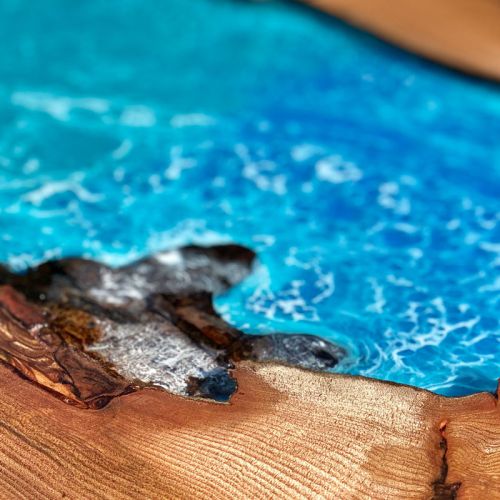 Burred Elm Resin River Coffee Table Ocean Effect