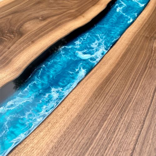 Walnut & Ocean Art River Dining Table