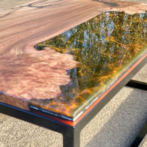 Burr Elm & Galactic Orange Resin Coffee Table