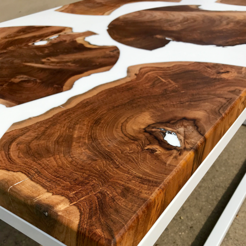 Teak Discs & White Resin Coffee Table (90x60)