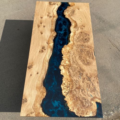 Burred Oak & Galactic Blue Resin Coffee Table