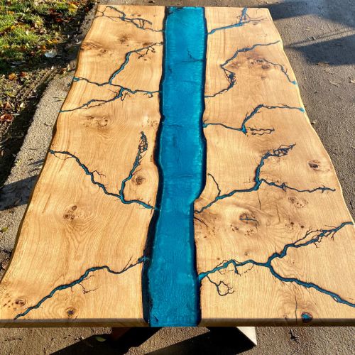 Oak Resin River Table Blue Lightning