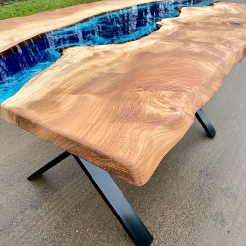 Live Edge Elm Deep Sea River Dining Table