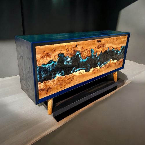River Sideboard Burr Elm & Ocean Doors