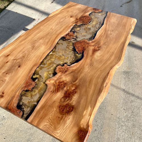 Burr Elm & Molten Gold River Dining Table
