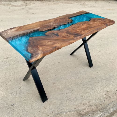 River Desk in Elm & Reef Blue