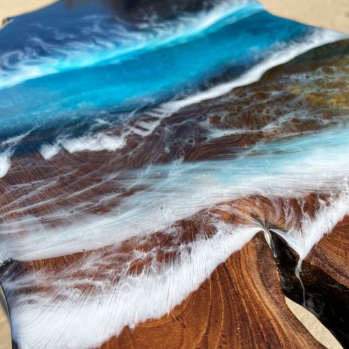 Teak & Resin Ocean Art Side Table 35
