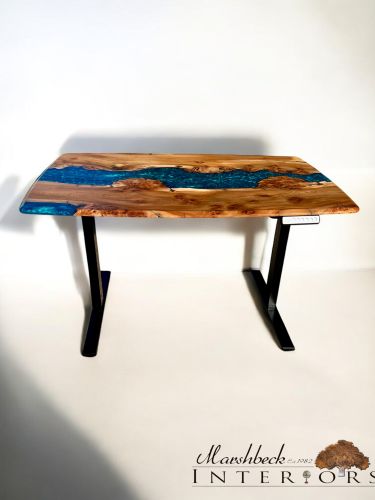 Burr Elm Sit/Stand Electric River Desk