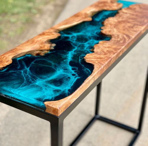 River Console Table With Galactic Blue Artwork