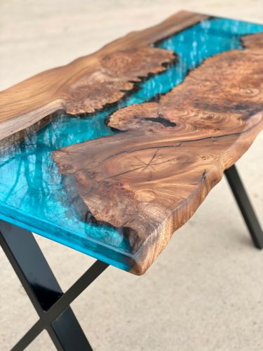 River Desk in Elm & Reef Blue