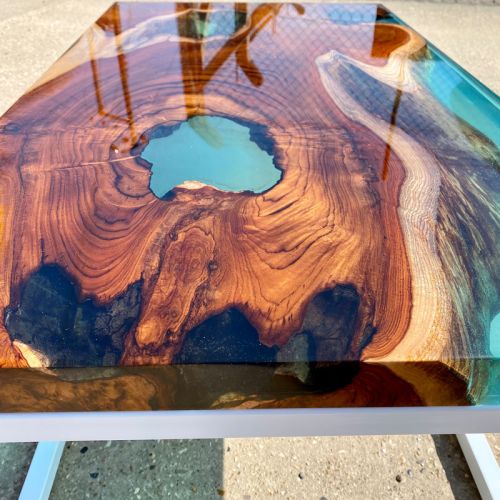 Teak Slab Resin River Coffee Table