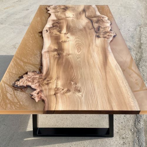 Burr Elm & Transluscent Mocha Resin Dining Table 2