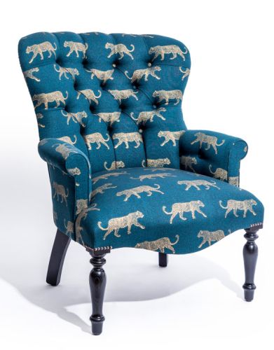 Gold Leopard on Teal Button-back Occasional Chair
