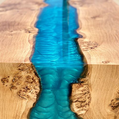 Waterfall River Desk Oak & Reef Blue