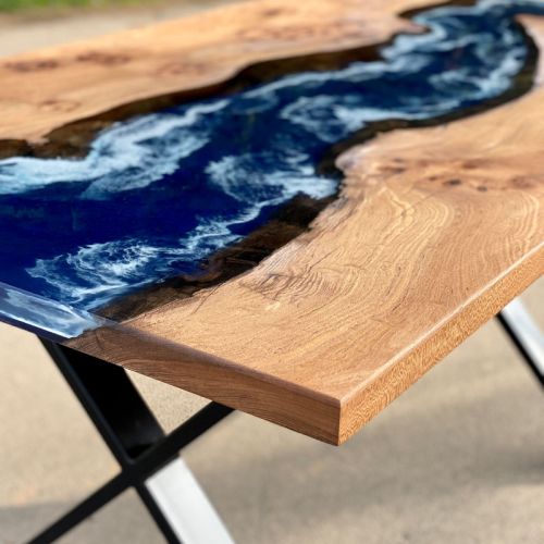 Oak & Deep Sea River Dining Table