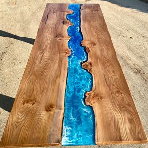 Burr Elm & Ocean Art Large River Dining Table