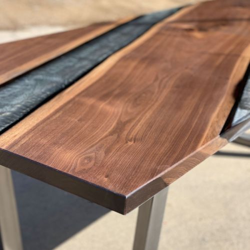 Angled Walnut & Terminator Silver River Dining Table